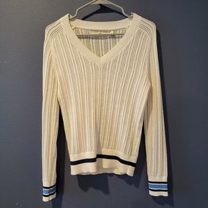 Tory Sport White V-neck Plunge Knit Sweater Women's P/S